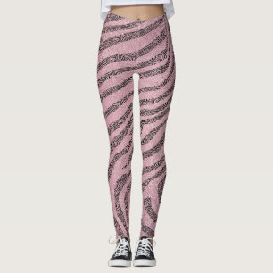 Girly Zebra Strepen op Roze Glitter Textuur Leggings