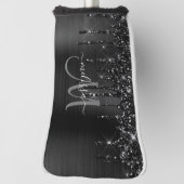 Girly Zwart Geborsteld Metaal Dripping Glitter Naa Golfheadcover (Draai 90)