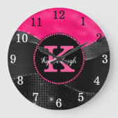 Girly Zwart Heet Roze Grijs Waves Glam Monogram Na Grote Klok (Voorkant)
