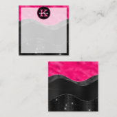 Girly Zwart Heet Roze Grijs Waves Glam Monogram Na Notitiekaartje (Voorkant / Achterkant)