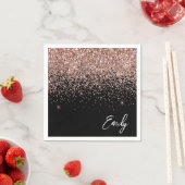 Girly Zwarte Roze Gouden Blush Roze Glitter Monogr Servet (Insitu)