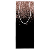 Girly Zwarte Roze Gouden Blush Roze Glitter Monogr Wijn Cadeautas (Achterkant)