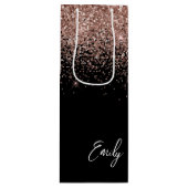 Girly Zwarte Roze Gouden Blush Roze Glitter Monogr Wijn Cadeautas (Voorkant)