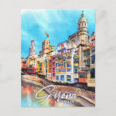 Girona Spanje Waterverf Schilderij Reizen Briefkaart (Voorkant)