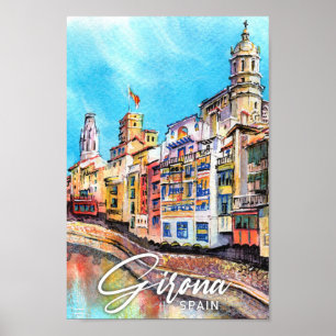 Girona Spanje Waterverf Schilderij Reizen Poster