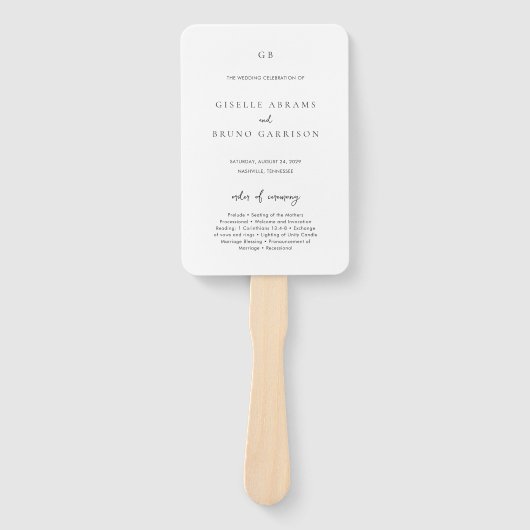 Giselle Classic Monogram Elegant Trouwprogramma Handwaaier (Voorkant)