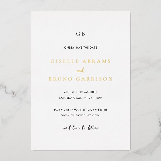 Giselle Monogram Elegante bruiloft Save the Date Folie Uitnodiging (Voorkant)