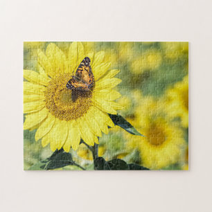 Gisement de tournesol avec le puzzle de papillon