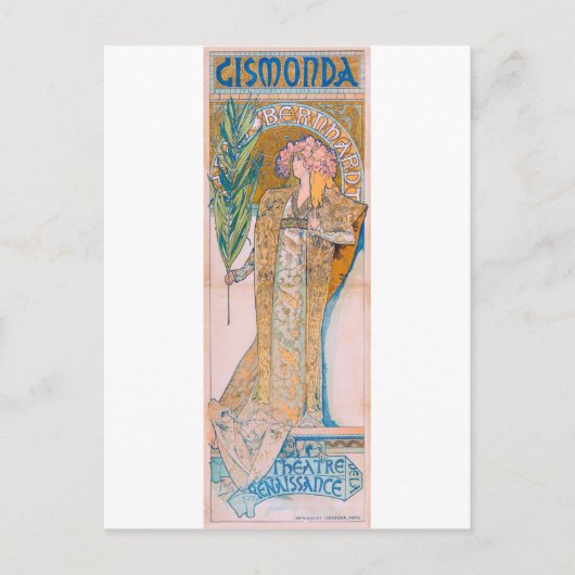 Gismonda, Sarah Bernhardt, Mucha Briefkaart (Voorkant)