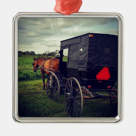 Gisteravond in een Amish-gemeenschap, Amish Horse Metalen Ornament (Voorkant)