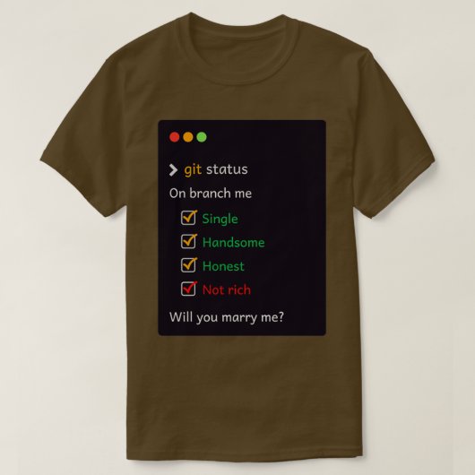 Git status Wil je met me trouwen? T-shirt (Design voorkant)