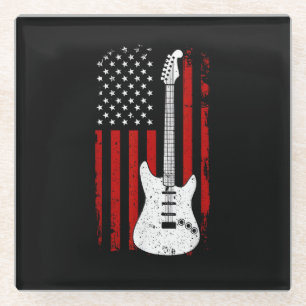 Gitaar Amerikaanse Amerikaanse vlag muziekspeler E Glazen Onderzetter