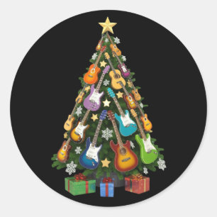Gitaar Kerstboom Theater Muziekliefhebber Vrolijk Ronde Sticker