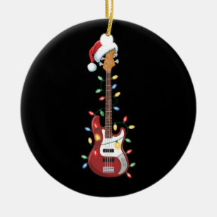 Gitaar Kerstman Hoed Kerstverlichting Bass Player Keramisch Ornament