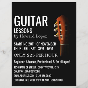 Gitaar kop, gitaarlessen reclamefolder flyer