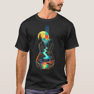 Gitaar Meer Reflecties Bos Dennenboom Maan Kamp T-shirt