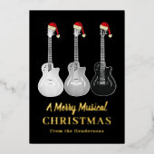 Gitaar Merry Christmas Gepersonaliseerd Zwart Goud Folie Feestdagenkaart (Voorkant)
