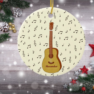 Gitaar met Muzieknoten gepersonaliseerd Keramisch Ornament