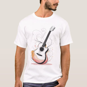 Gitaar met schone contourlijnen, subtiele kleur  t-shirt