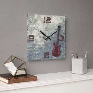 Gitaar muziek Grunge vierkante wandklok Klok