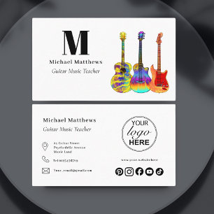 Gitaar Muziekleraar Logo en Sociale Media op Maat Visitekaartje