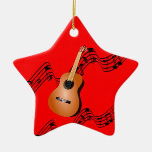 gitaar op Star-vormig rood kerstversiering Keramisch Ornament