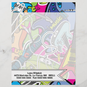 Gitaar Rock Music Star Grung Letterhead Stationery Briefhoofd Ontwerp
