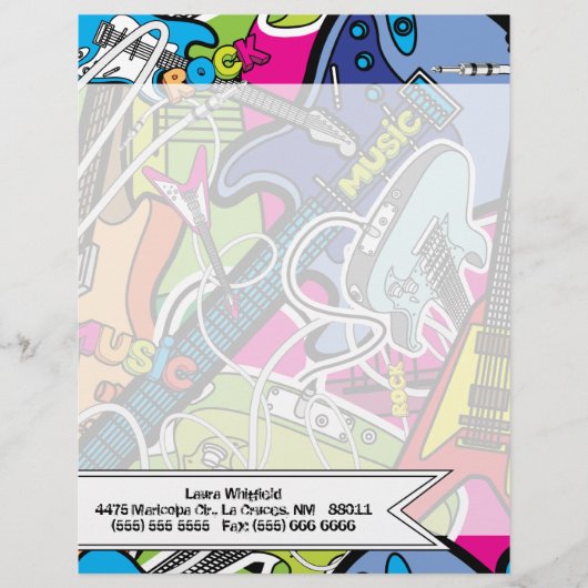 Gitaar Rock Music Star Grung Letterhead Stationery Briefhoofd Ontwerp (Voorkant)