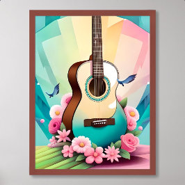 Gitaar schilderen Akoestisch Kleurrijk roos Bloem  Poster