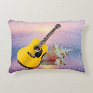 Gitaar & Seashell Paarse Beach Sunset Accent Kussen