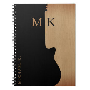 Gitaar Silhouette Tan Hout Naam Monogram Notitieboek