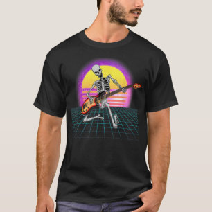 Gitaar skelet gitarist vaporwave rock en roll t-shirt
