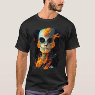 Gitaar Skelet Schedel met Vlammen over de Galaxy_ T-shirt