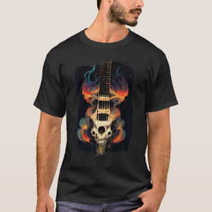 Gitaar Skelet Schedel met Vlammen over de Melkweg T-shirt