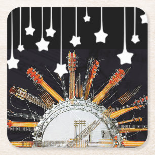 GITAAR SNAREN IN DE ZON VIERKANTE KARTONNEN ONDERZETTER