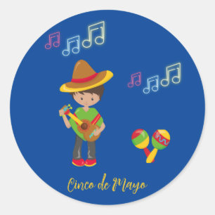 Gitaar spelen Hombre met Maracas Muzieknoten Ronde Sticker