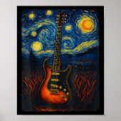 Gitaar Sterrennacht Van Gogh gitarist Rock and Ro Poster (Voorkant)