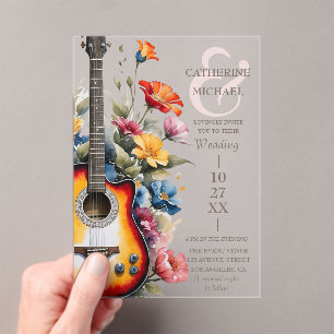 Gitaar Wildflower Ampersand Musical Wedding Acryl Uitnodigingen
