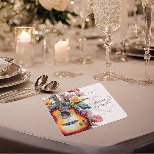 Gitaar Wildflower Ampersand Musical Wedding Vierkante Kartonnen Onderzetter