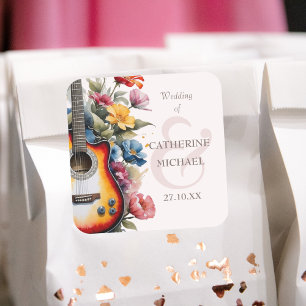 Gitaar Wildflower Ampersand Muzikale Huwelijk Vierkante Sticker