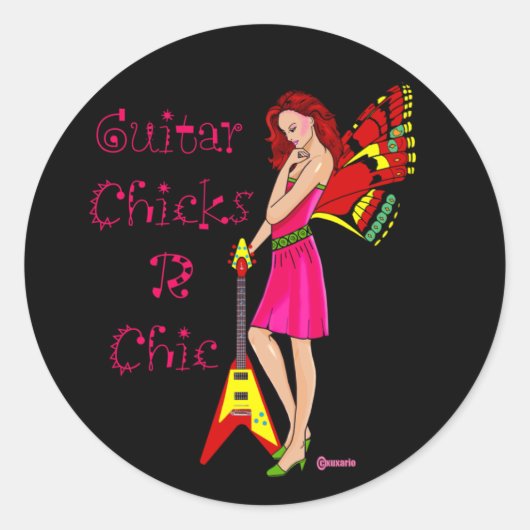 gitaarfee ronde sticker (Voorkant)