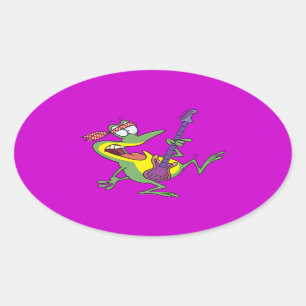 gitaarkikker met een grappige rok ovale sticker