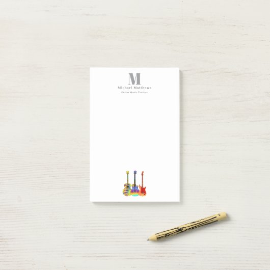 Gitaarleraar Muziek Business Custom Mongram Post-it® Notes (Op bureau)