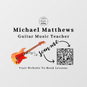 Gitaarleraar muzieklessen Adverteren QR-code Raamsticker (Vel)