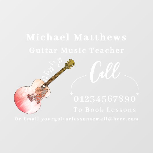 Gitaarleraar muzieklessen Adverteren Raamsticker (Vel)