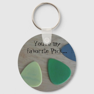 Gitaarpicks met een leuke spreuk sleutelhanger