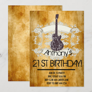 gitaarrockster 21e verjaardagsuitnodigingen kaart