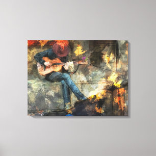 gitaarspeler in Cowboy Pet Canvas Afdruk