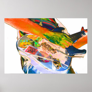 gitaarspeler, psychadelische kleuren, muziekontwer poster