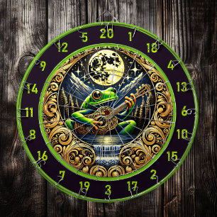 Gitaartrommelende kikker gloeit onder de maan dartbord